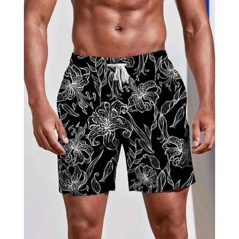 Black White Flower 3d Printed Shorts For Men Multiple Pattern Styles Casual Oversized Beach Shorts Sports Daily Shorts Pants