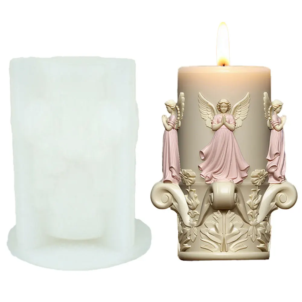 Wing Angel Pillar Scent Candle Silicone Mold Relief Flower Design Resin Plaster Home Decor Making Supplies DIY Handmade Souvenir - view 6