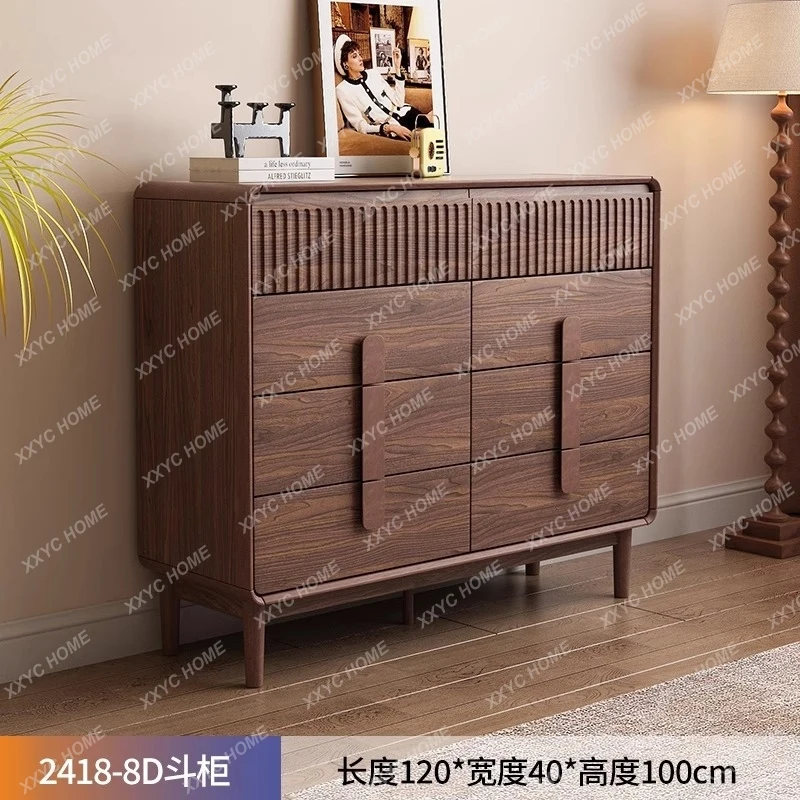 LSolid wood bedroom large capacity bedside cabinet living room against the wall six buckets storage medieval new models