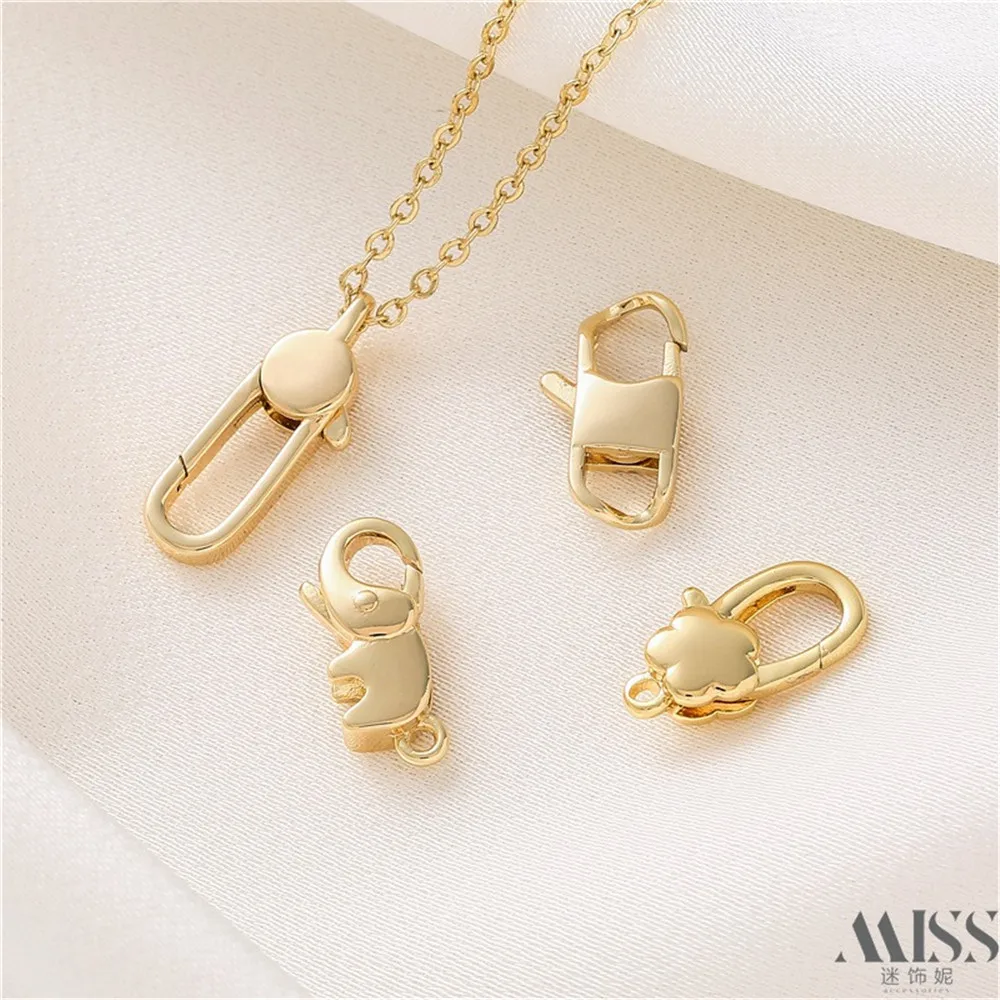 Hebilla de langosta de retención de Color dorado de 14K para bebé, cierre de flor de elefante, hebilla de conexión de resorte, accesorios de extremo de joyería hechos a mano DIY