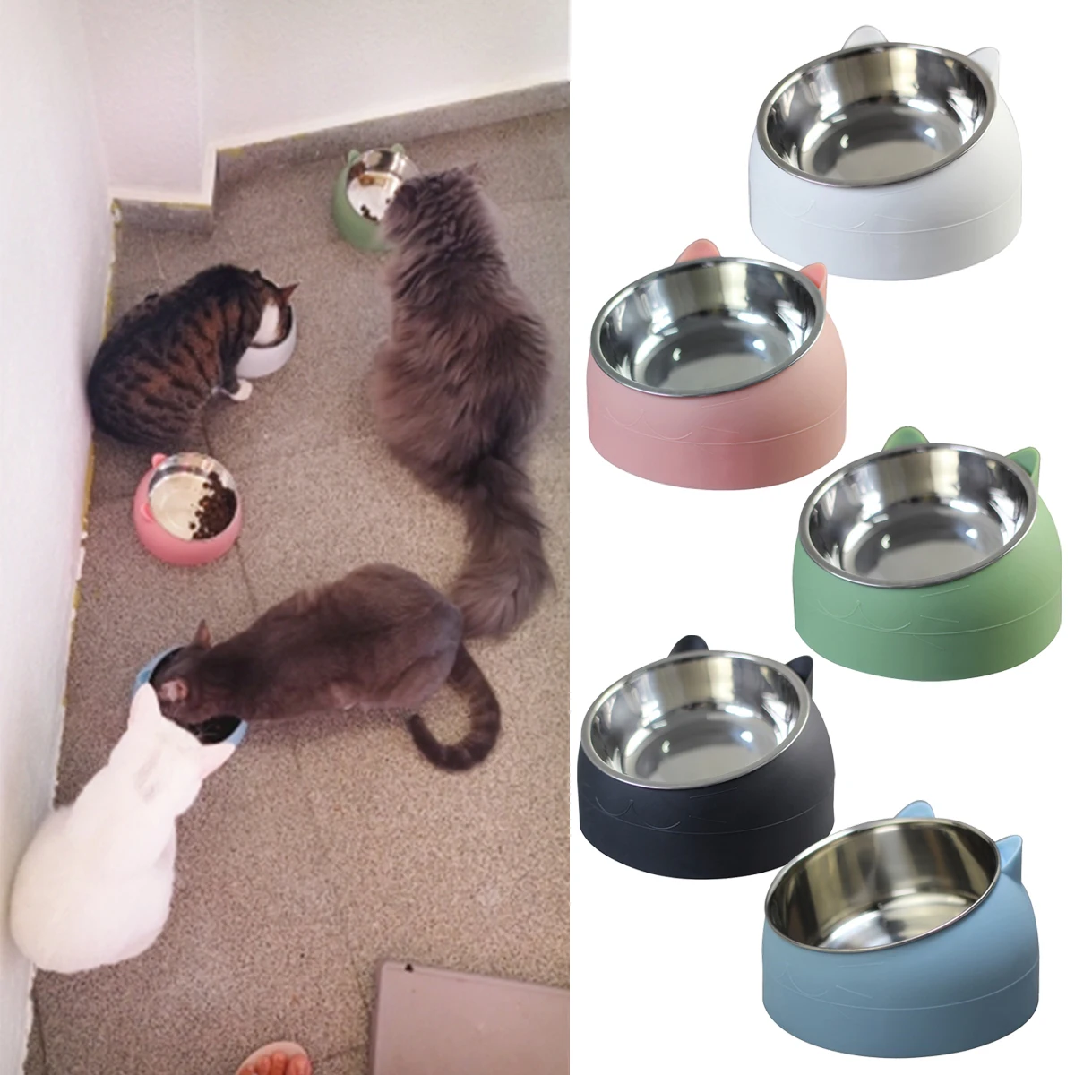

‌Creative Tilted Stainless Steel Bowl: Leak-Proof Kitten & Puppy Feeding Dish with Anti-Slip Design