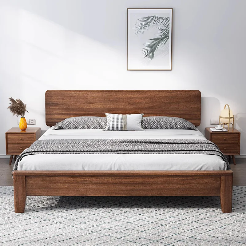 

Nordic bedroom walnut solid wood bed bold storage bed single bed household reinforcement thick frame safe formaldehyde-free