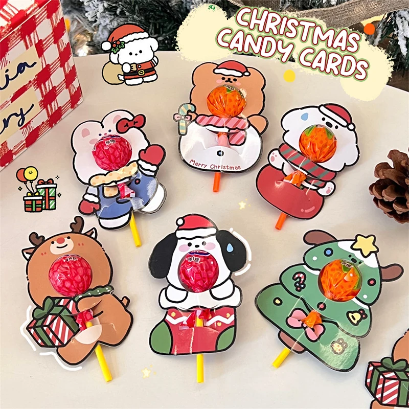 20Pcs Christmas Candy Package Card Cute Cartoon Christmas Tree Lollipop Holder DIY Party Candy Decoration Children Gifts