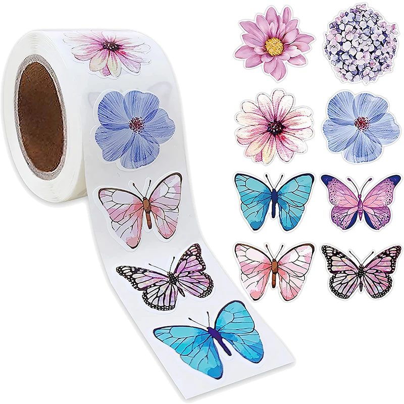 500Pcs/Roll Exquisite Creative Butterfly Flower Sticker Colorful Butterfly Decals Cute Decoration Stickers Stationery Gifts