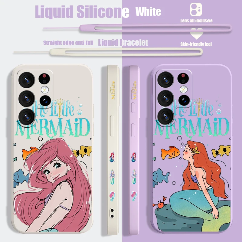 Beautiful The Little Mermaid Liquid Left Rope Phone Case For Samsung S10 S20 S21 S22 S23 S24 S10e Plus Lite Ultra FE Soft Cover