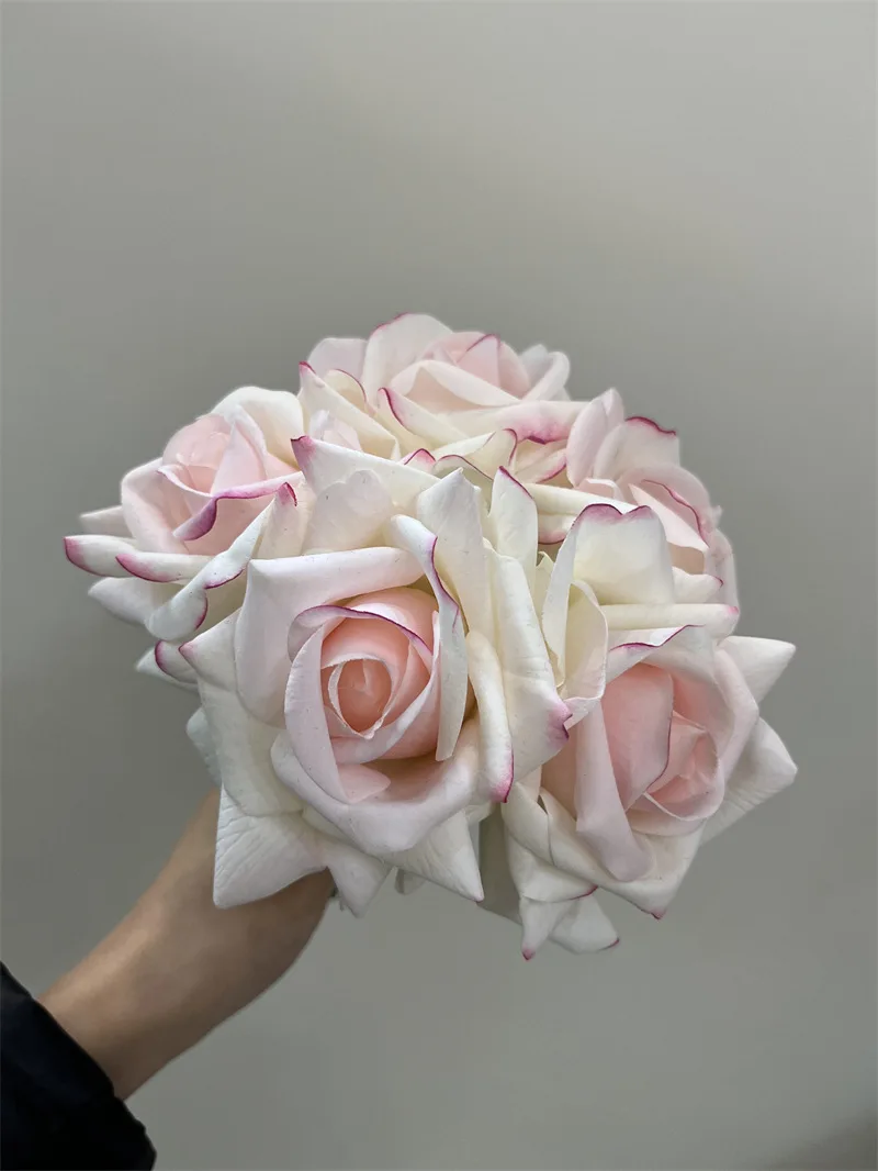 5-Stiele/Bündel, feuchtigkeitsspendende Rose, fühlt sich echt an, künstliche Blumen, Brautstrauß, Hochzeit, Party, Heimdekoration, Rosen, Blumen – Detail 9