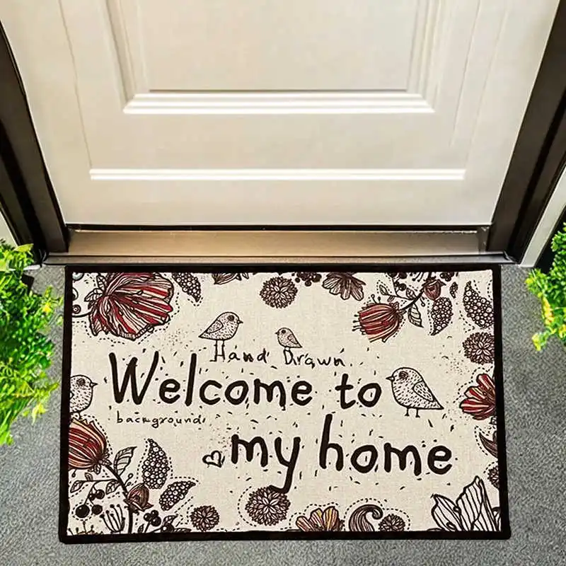 

Welcome Door Mat Floor Carpet 40x60cm Natural Cotton Linen Fabric Anti Slip Hallway Doormat Area Rug Home Decoration