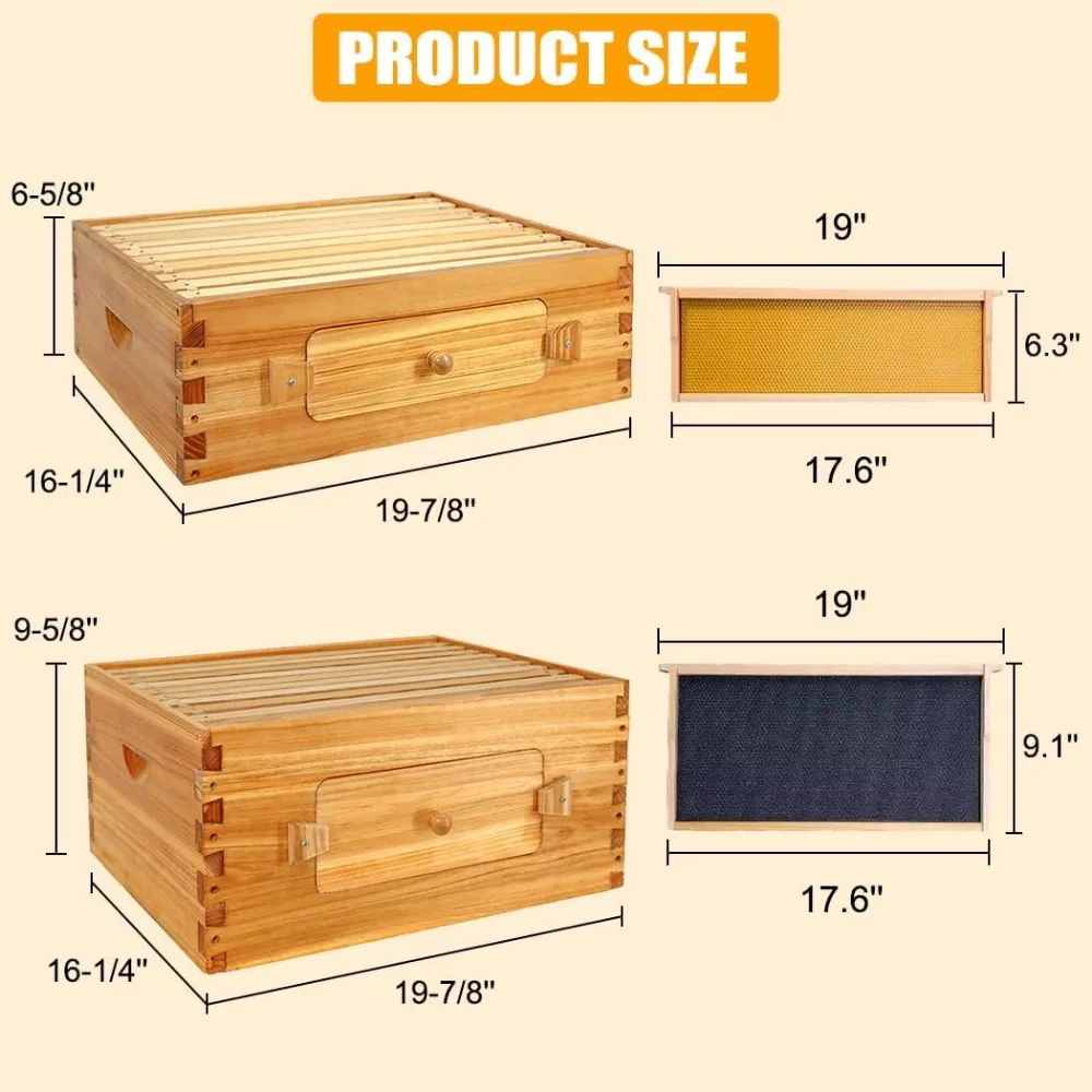 10-Frame Langstroth Beehive with Windows, Beeswaxed Coated Bee Hive for Beginners with Beehive Frames and Waxed Foundations