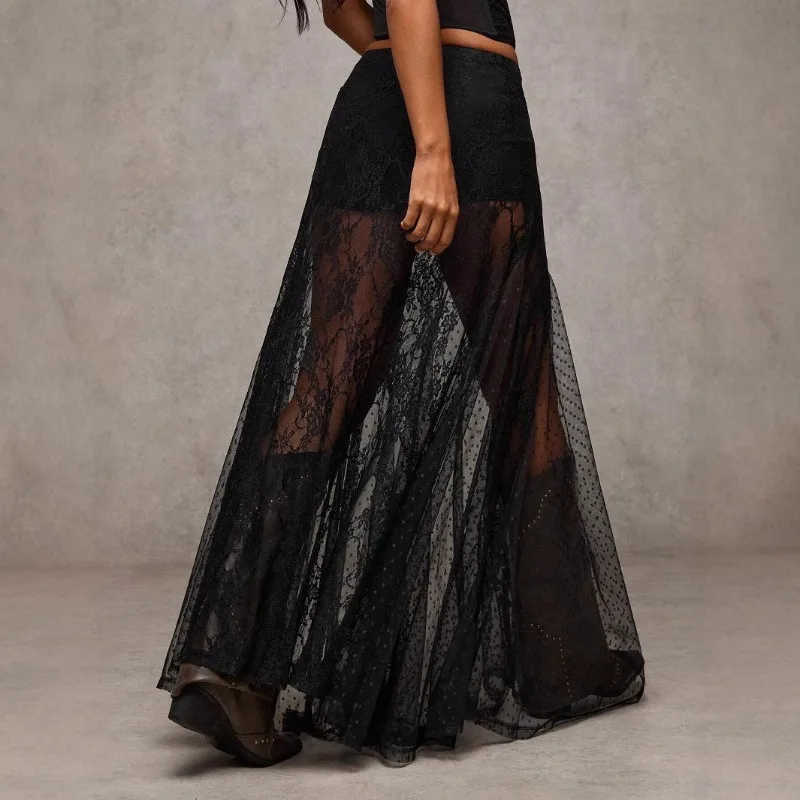 Lace Stitching Low Waist Hip Wrap Dress Women's Skirt
