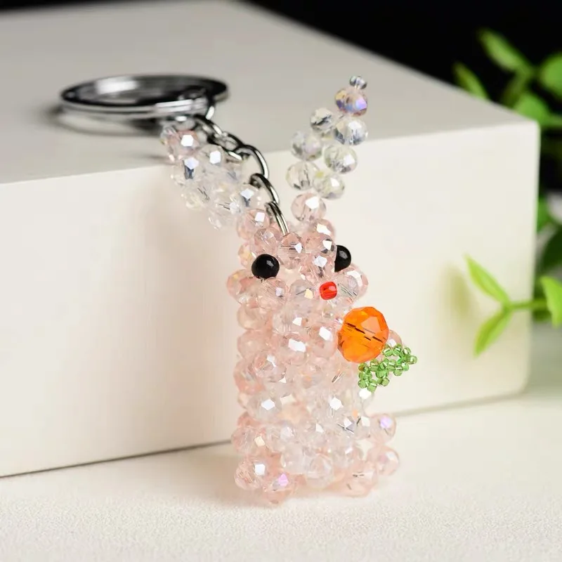 Beautiful Pure Hand Woven Austrian Crystal Key Chain Cute Carrot rabbit Bag Hanging Accessories Shining  Girl Birthday Gift 1PC