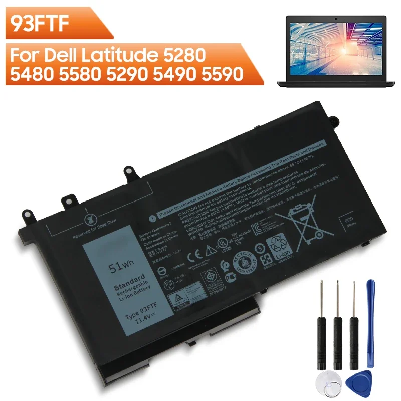 

Replacement Battery 93FTF For Dell Latitude 5280 5480 5580 5290 5490 5590 083XPC 83XPC D4CMT 4YFVG 51wh