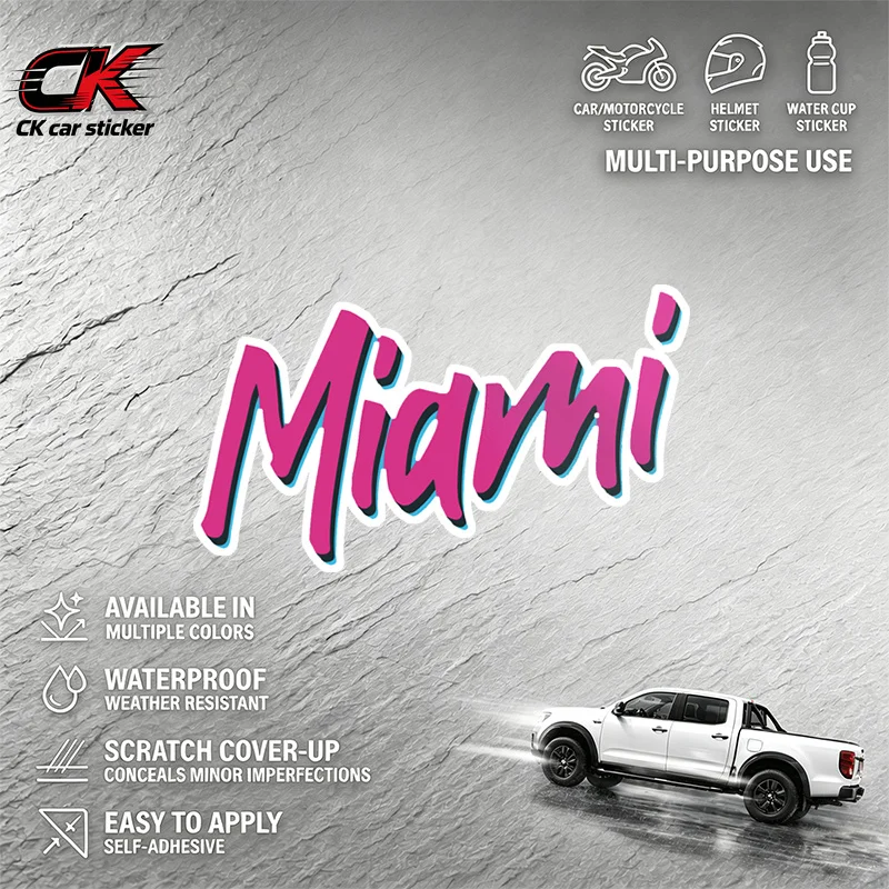 Car Stickers Waterproof Miami Sticker Vinyl Decal Premium for Motorcycle Beach Custom Decoration Auto Decor