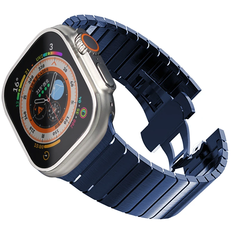 สายสแตนเลสสุดหรูสำหรับนาฬิกา Apple 10 9 8 7สาย46มม. 45มม. 41 42มม. 40 44มม. สายเชื่อมโลหะสำหรับ iWatch Ultra 2 49มม.