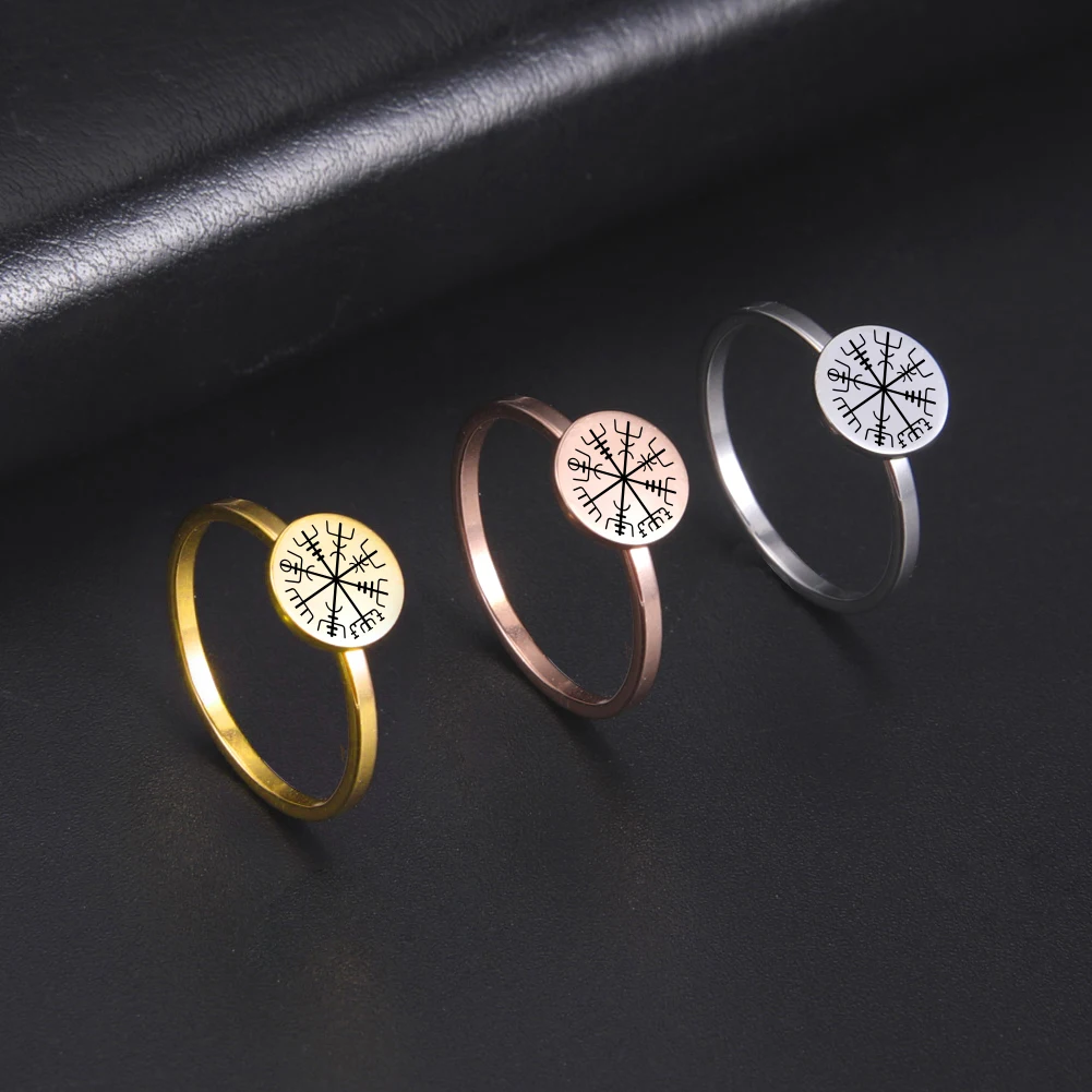 خواتم اسكندنافية من طراز فايكنج Rune Signet العتيق من ليكغريت للرجال والنساء فيفيسير بوصلة حلقة دائرة نوردية رأس من مجوهرات تميمة الرهبة