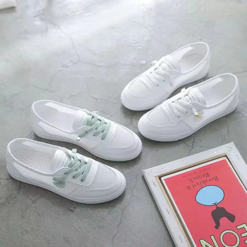 Women Spring Summer Flats Sneakers Mesh Breathable Lace Up Tennis Casual Light Hollow Sapatos Femininos White Comfort Zapatos