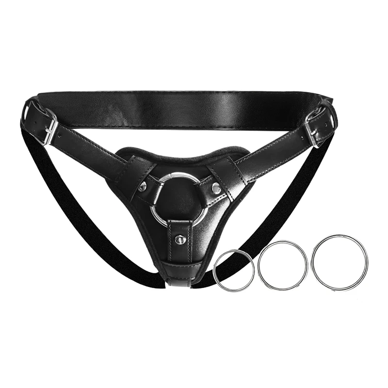 Pantaloni in Pelle PU Regolabili con Cinghie per Dildo, Anello a O in Metallo a 3 Misure, Gioco Erotico per Adulti, Giocattolo Sessuale Femminile Sexy per Donne 18+ Sexshop