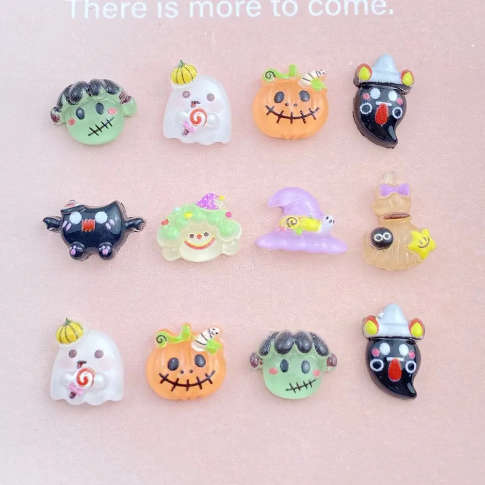 50Pcs New Cute Resin Colorful Halloween Collection Flat Back Ornament Jewelry Making Manicure Hairwear Accessories