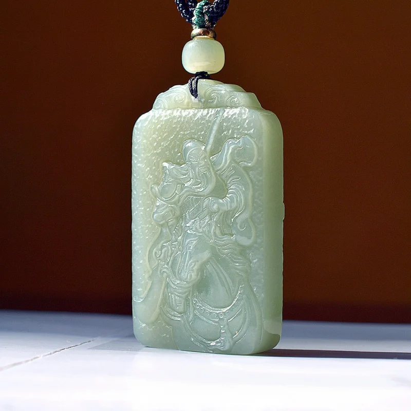 Exquisite Hetian jade Qinghai material Guan Gong pendant, ethnic style, fashionable and versatile