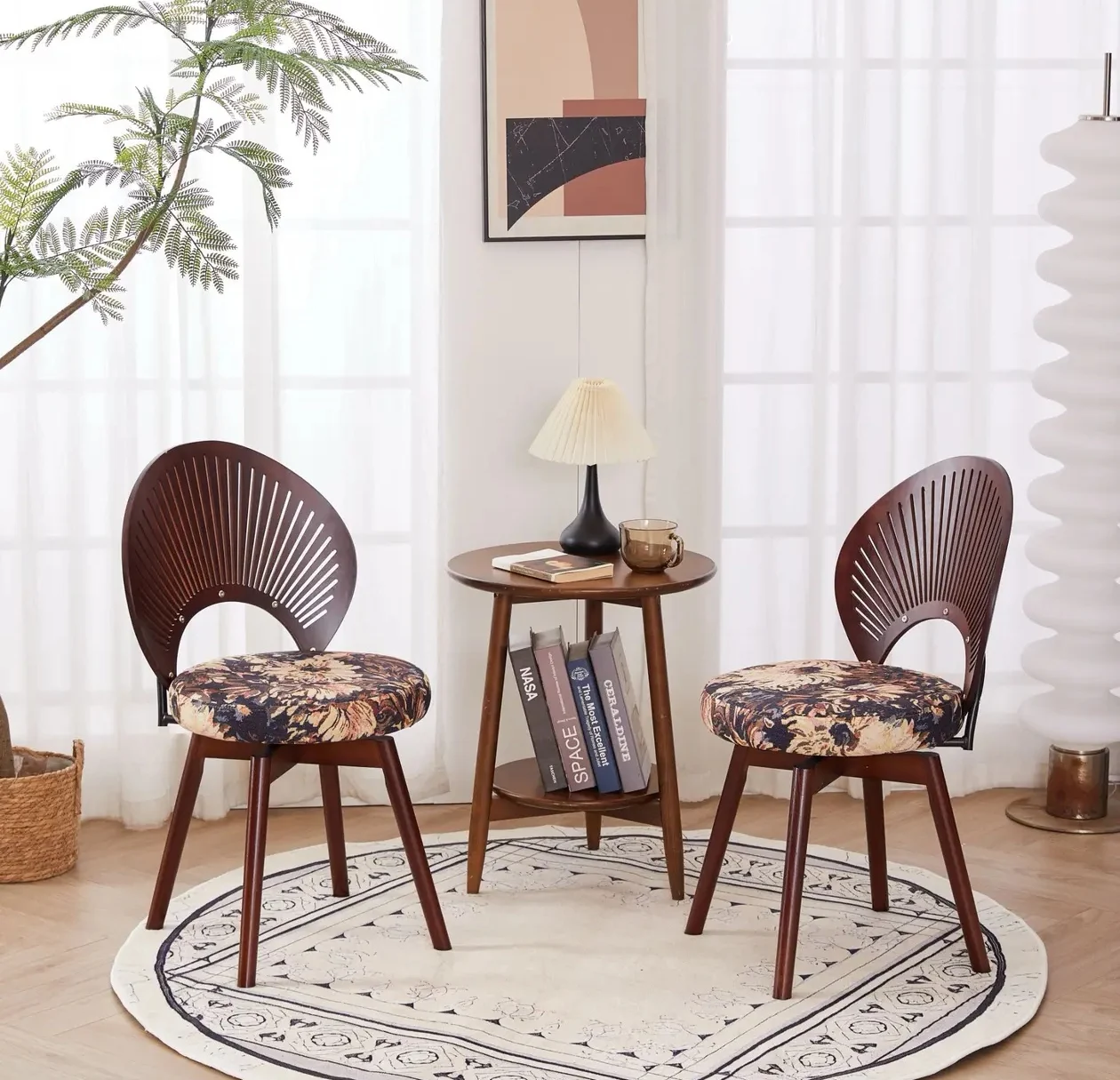 * New Shell-shape Rotating Chair Solid Wood Home Dining Chair New Chinese Makeup Chair for Sale
