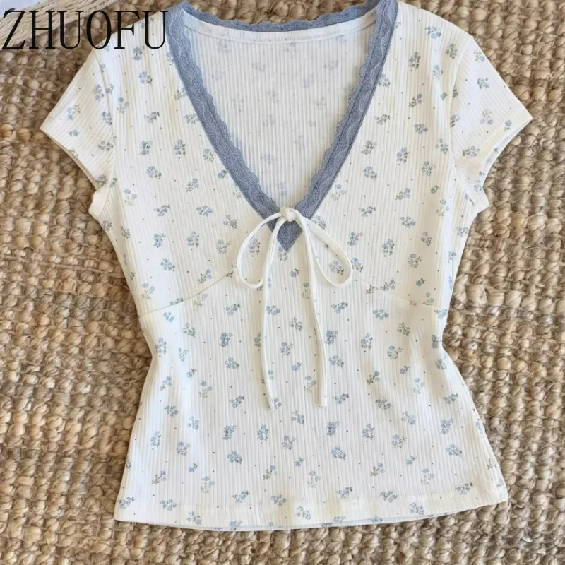2026 Summer New Women's Clothing Korean Design Exquisite Sweet Printing Versatile Age-reducing Short-sleeved T-shirts Ladies