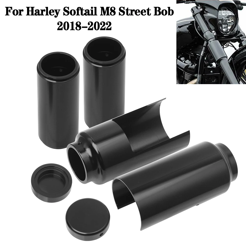 Motorcycle Aluminum Black Full Fork Cover Fork Tubes Caps Set For Harley Softail M8 Street Bob FXBB FXBBS 2018-2022 2021 2020