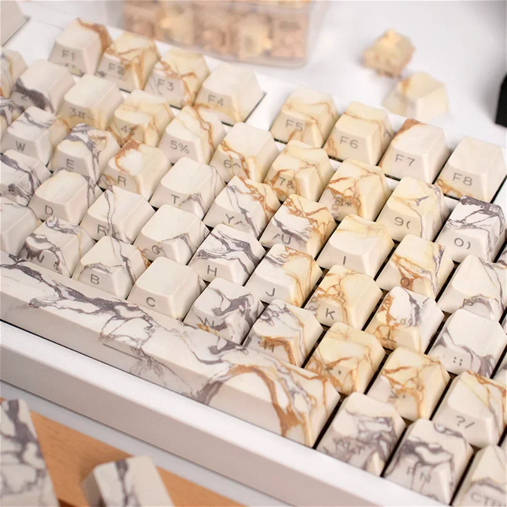 Creative Cherry Keycaps PBT Marble Side Engraved Translucent 131 Keys Suitable for 60/84/98/108 Mechanical Keyboards