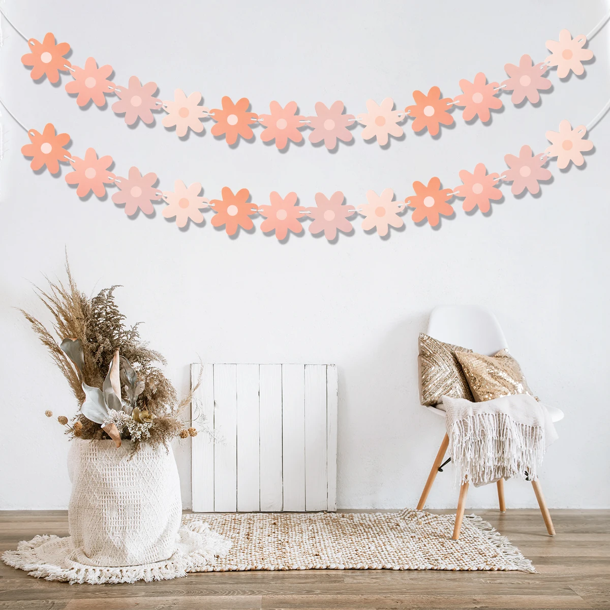 Daisy Flower Banner Paper Daisy Flower Garland Flag Boho Girl Birthday Party Decor Daisy Happy Birthday Party Wedding Supplies