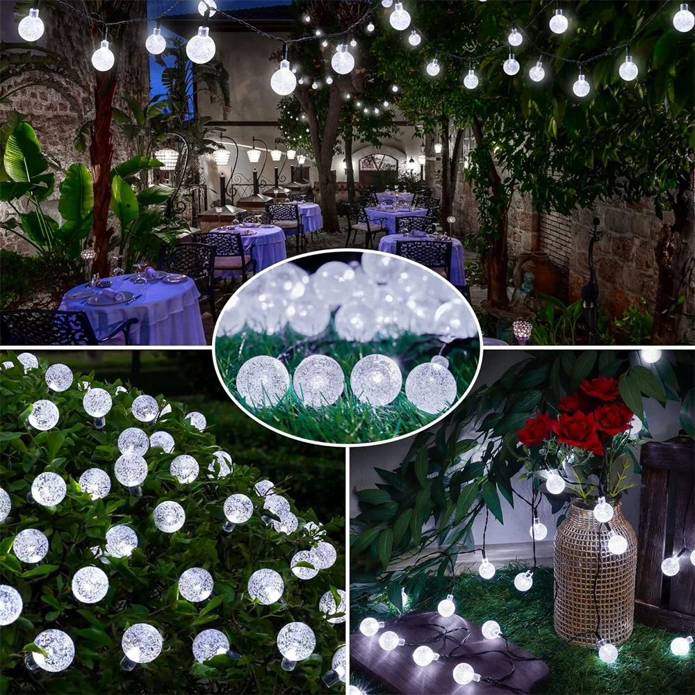 Luzes solares ao ar livre, Crystal Globe Lights com 8 modos de iluminação, Luzes solares impermeáveis do pátio para jardim 395