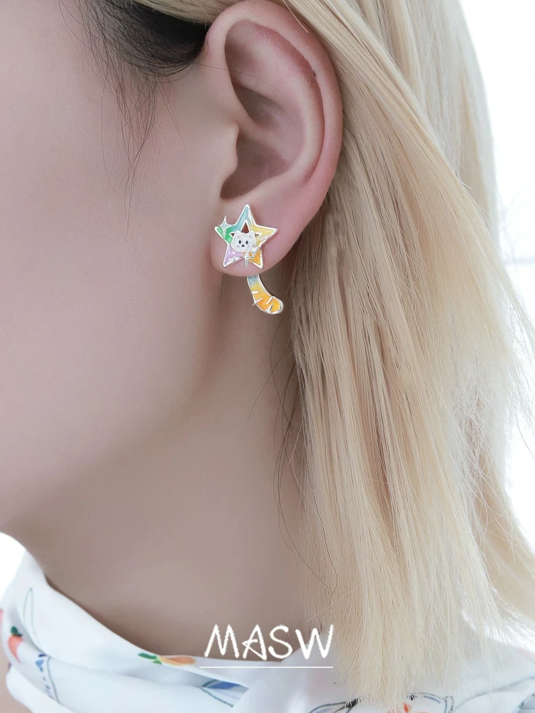 MASW Original Design Splicing Color Star Cat Earrings For Women Party Gifts Pretty Ear Accessories Cute Jewelry ot Selling