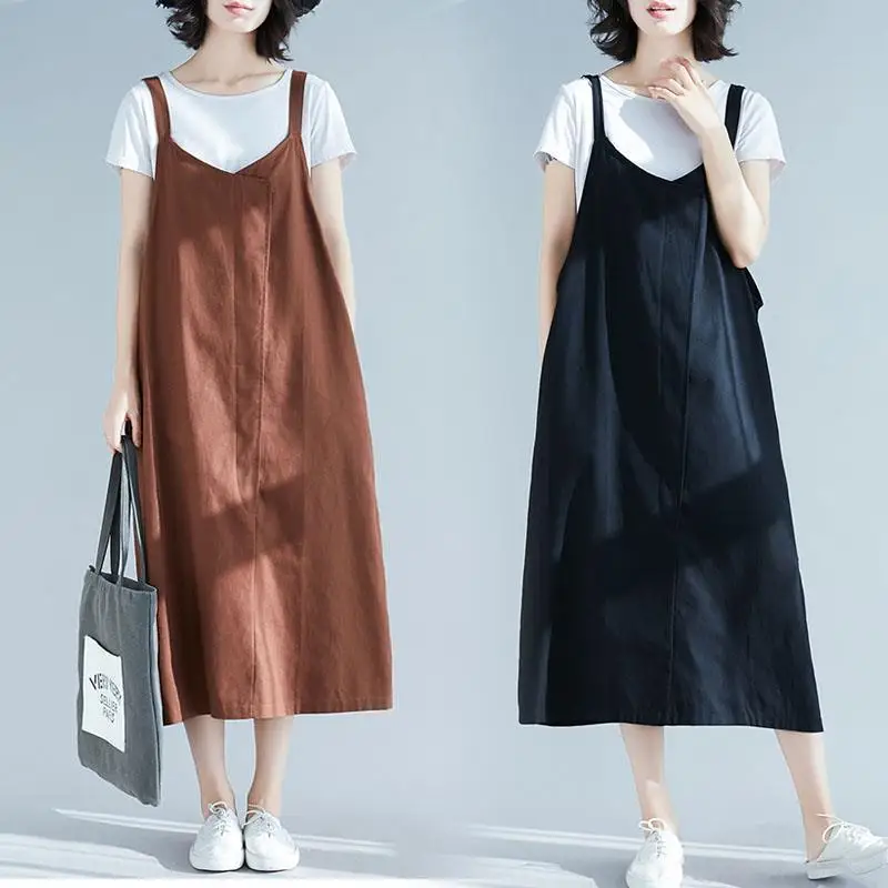 

Strap Dress for WomenSpring and Summer Loose Korean Style Casual Medium-Length Sleeveless Backless Dress