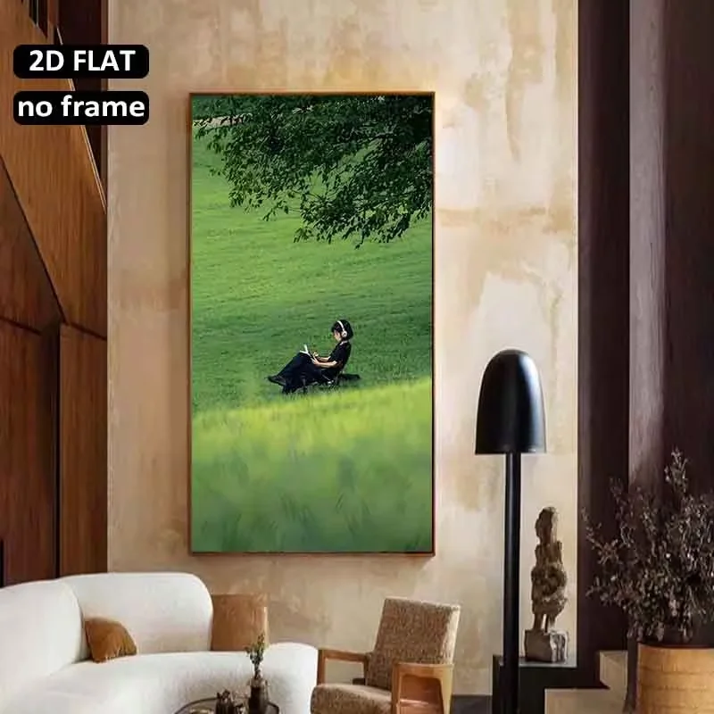 2D Flat, 2D Flat 1pc 31.49X62.99inch 80X160cm UnFramed Large Canvas Printing Girl Reading Book Under TreeHome Decor Canvas Art P