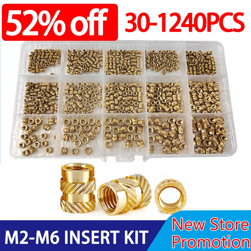 M2 M2.5 M3 M4 M5 M6 Heat Set Threaded Insert Brass Nut Hot Melt Knurled Inserts Double Twill Embedment Copper Nut Assortment Kit