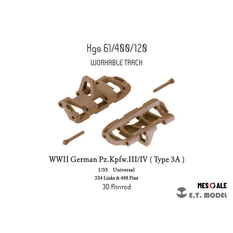ET 1/35 P35-020 WWII German Pz.Kpfw.III/IV (Type 3A) Workable Track (3D Printed)