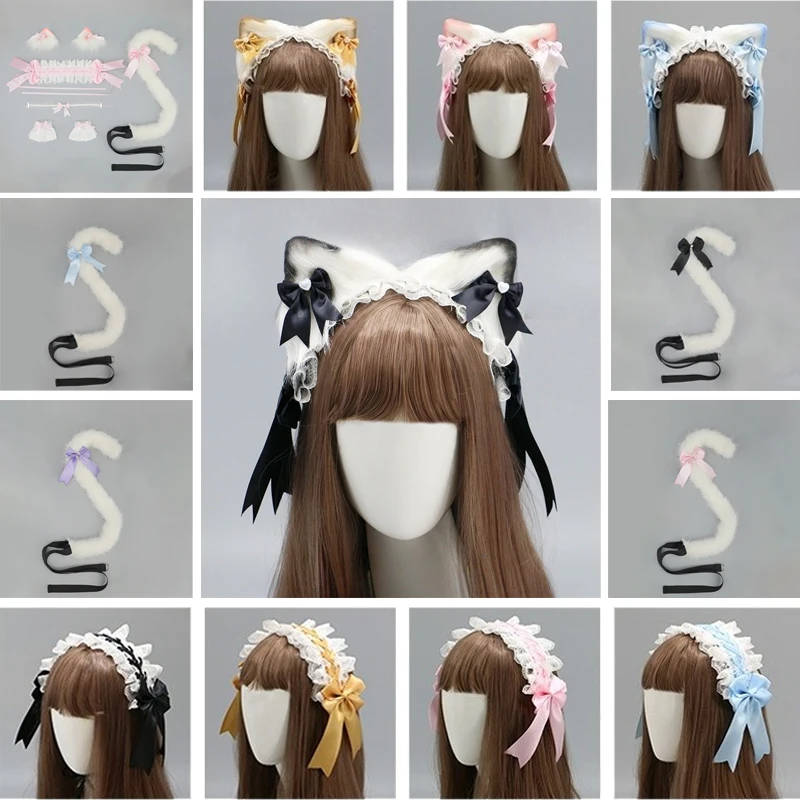 

Cute Girl Fur Headband Hair Accessories Lolita Comic Show Multi-purpose Pair Clip Bow Headgear Cat Ear Hairpin Cat Ear Headband