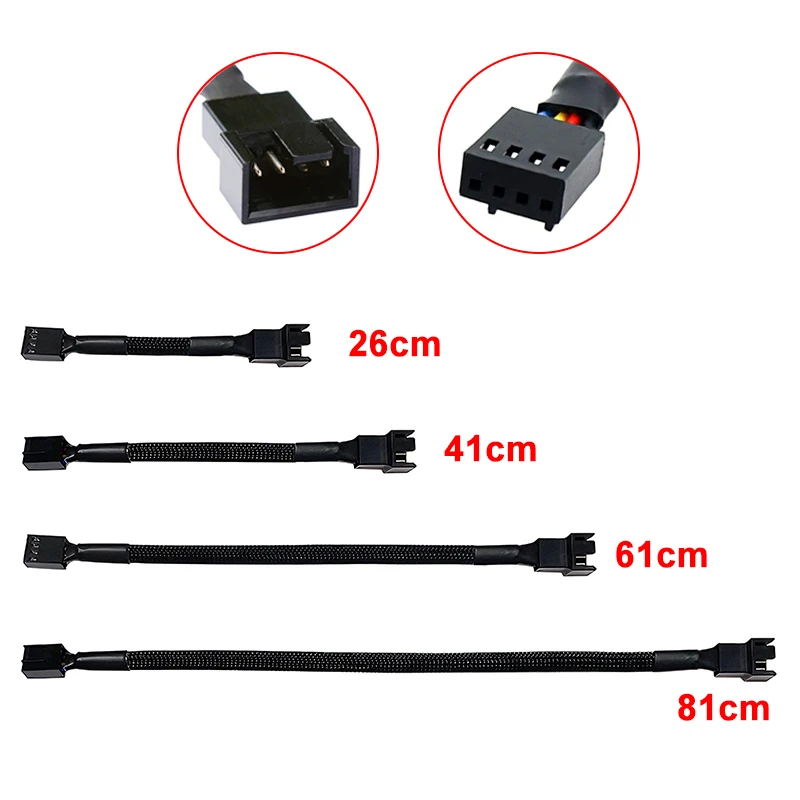 1pcs PWM Fan Extension Cable Computer Motherboard Interface Connector 26/41/61/81cm Fan Extension Cable Suitable For 3Pin/4Pin