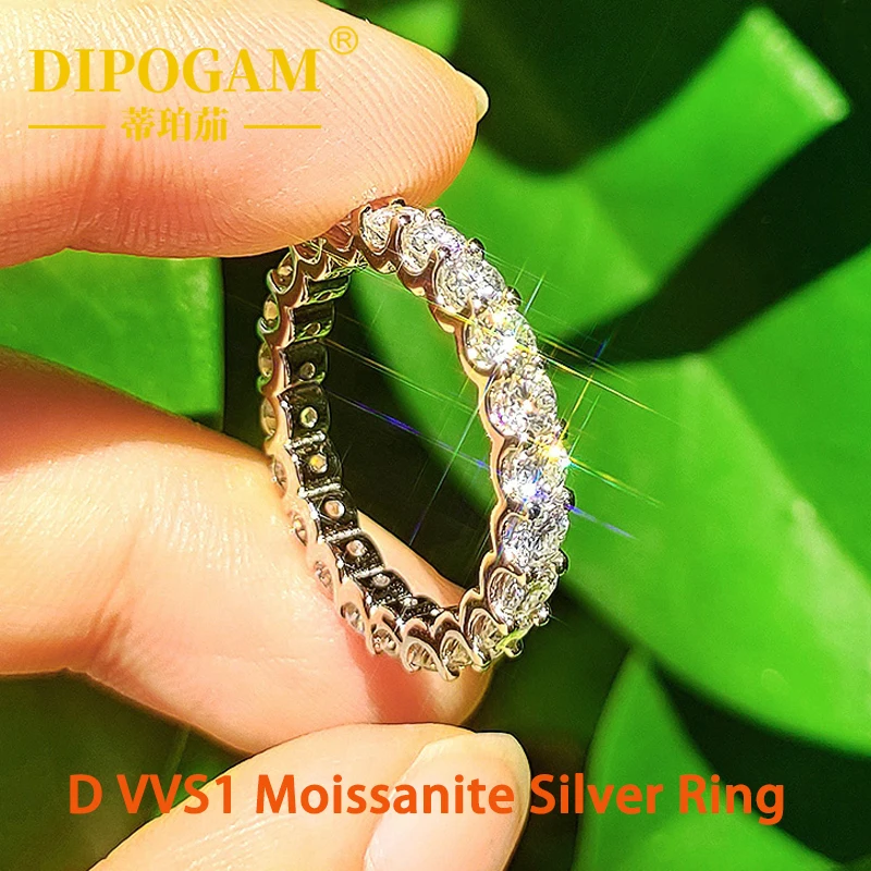 

DIPOGAM round D vvs moissanite full Eternity Band ring 925 Sterling Silver Jewelry women Engagement gift party dating ring