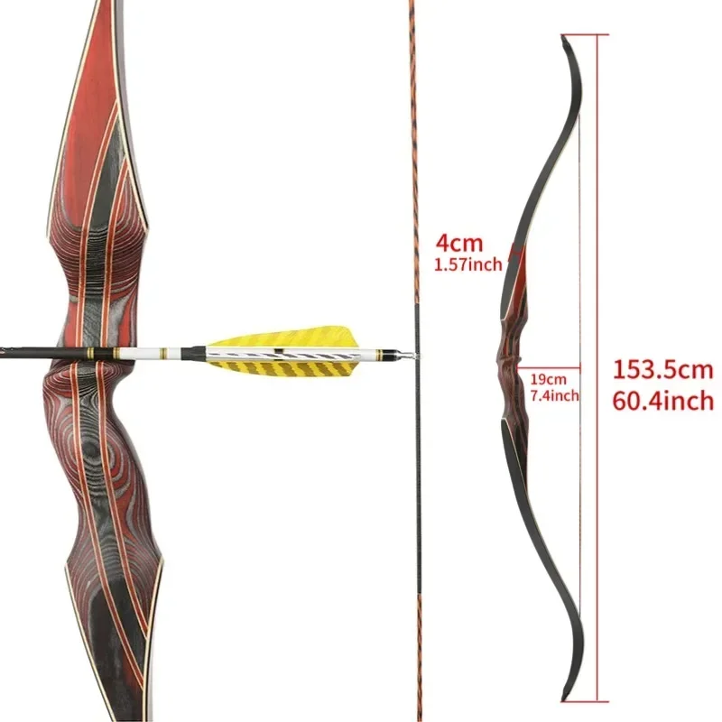 1pc 64inch Archery Traditional Longbow 30/35/40/45/50/55/60 Lbs Wooden Recurve Bow for Right Hand Hunting Shooting Accessories