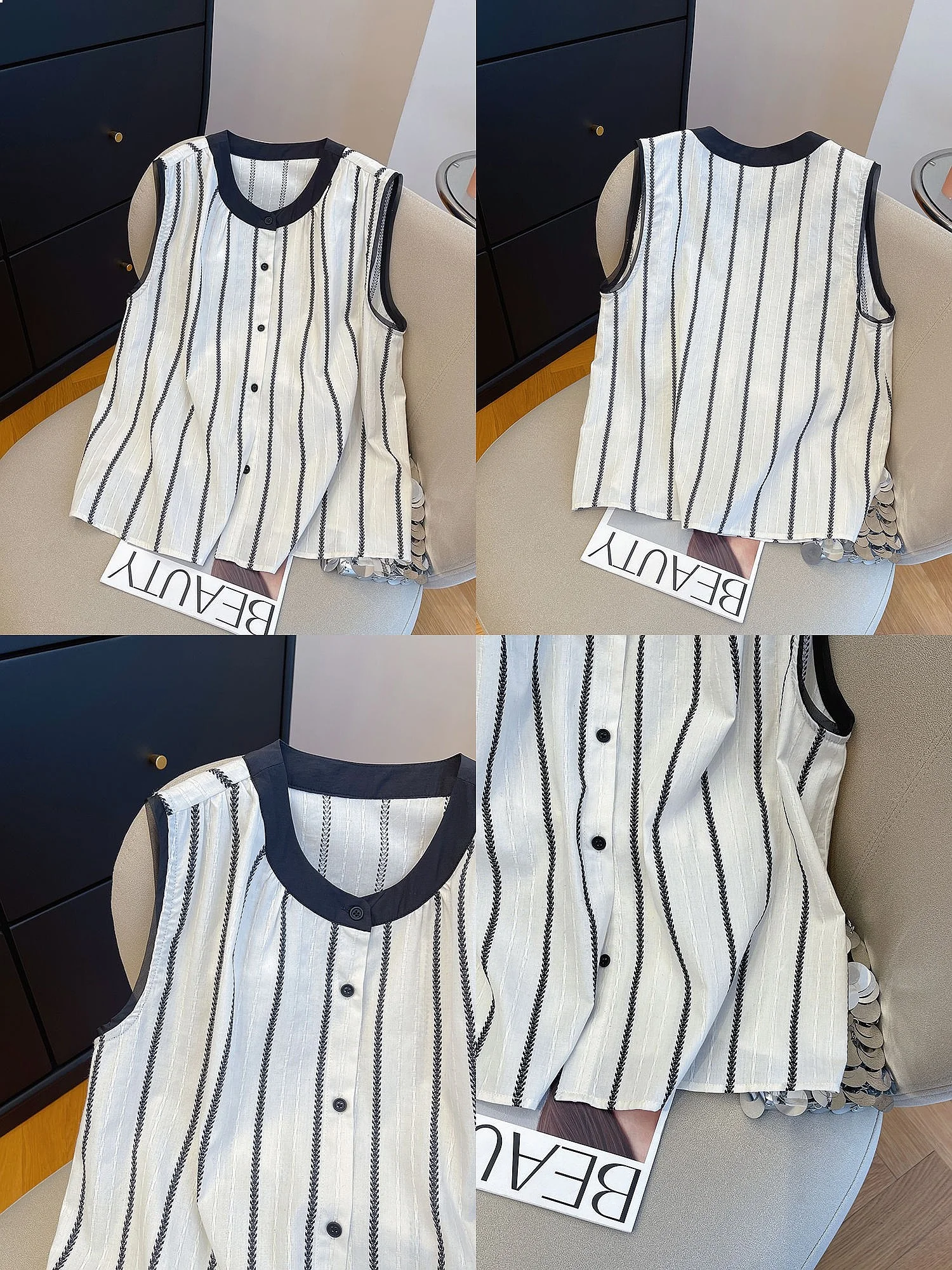 

Striped Thin Sleeveless Shirt For Women Summer 2025 New Loose Color Blocked Vest Top