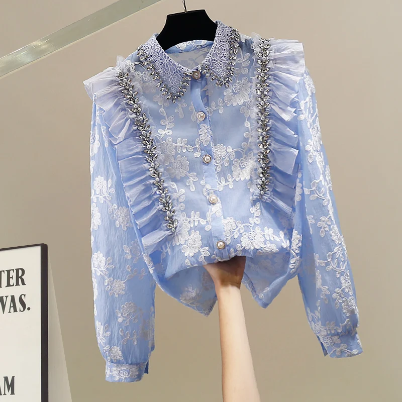 

Faionable Heavy-Du Diamond-Encrusted round Ne Svel Women's irt Design Trendy Commute Sle Loose Fit Long Sve