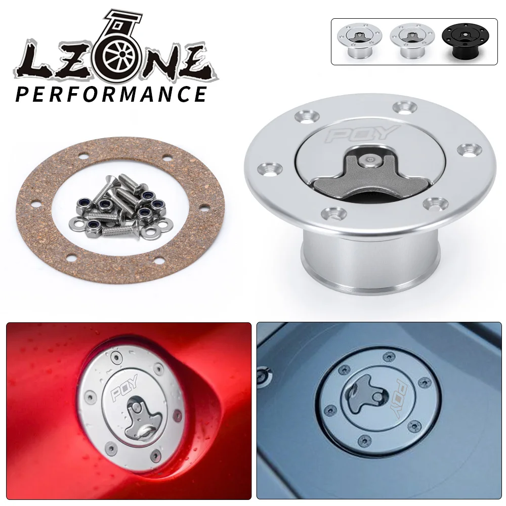 LZONE - Aluminum Billet Fuel Cell / Fuel Surge Tank Cap Flush Mount 6 bolt Mirror Polished Opening ID 35.5mm Non-Vented