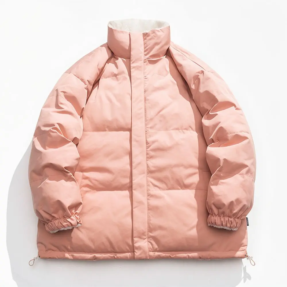 Reversible Cotton Padded Jacket Mens Winter Warm Lambswool Coat Thickened Casual Outwear Fashion Style Loose Windproof