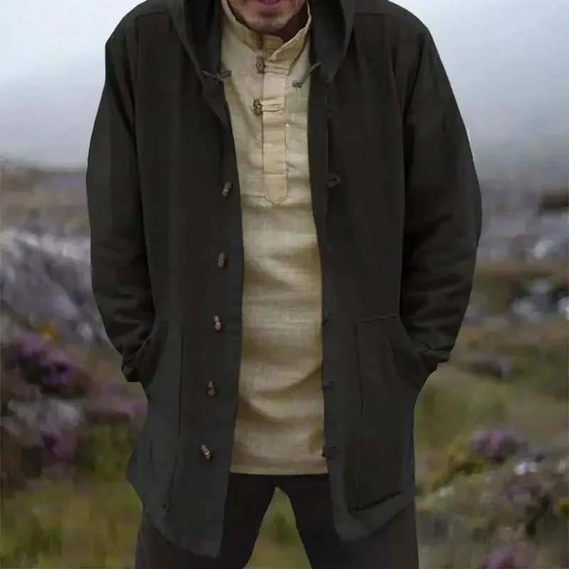 

Осень 2024, новые мужские рубашки, пальто, рубашка, однобортное, с капюшоном, на пуговицах, с длинным рукавом, облегающее, повседневное, обычное, однотонное пальто