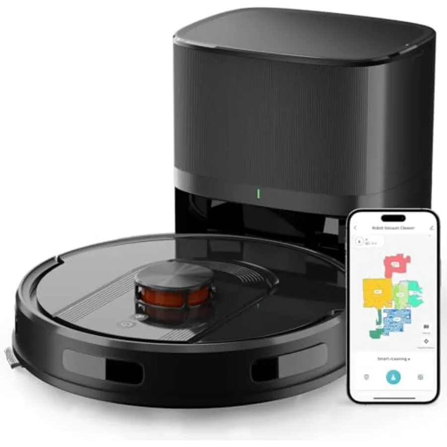 Robot Vacuum and Mop Combo with Self-Emptying Customizable Map Cleaning with LiDAR Navigation 6000Pa Suction Smart No-Go Zones