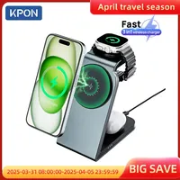 KPON 3 in 1 Magnetic Wireless Charging Station MagSafe Charger Stand for iPhone 16/15 Pro Max Apple iWatch 9/8/7/6/5 Airpods 3 2