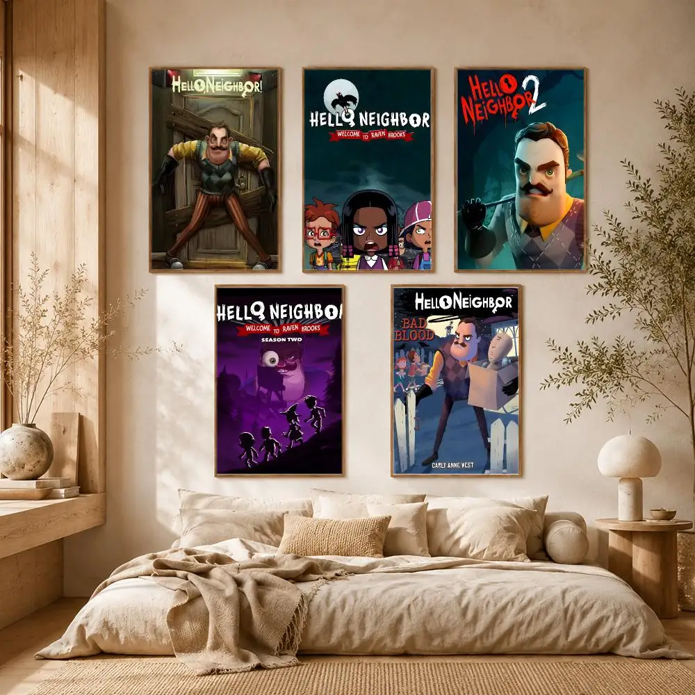 Hello Neighbor Game Horror Poster Self-adhesive Advanced Aesthetic Printing Paper Wall Art for Living Room Home Decor