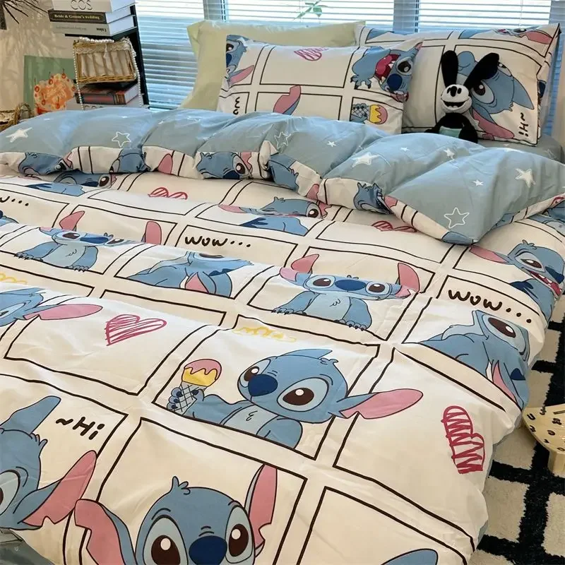 Disney Mickey Lotso monster stitch 3/4pcs Bedding Set Children Cartoon bedding Sheet Quilt Cover Student Dormitory Bedding Set