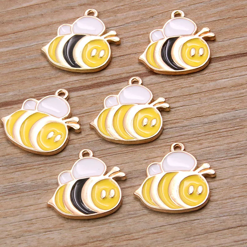10pcs 2 Farbe 20*20mm Legierung Metall Tropfen Öl niedlichen Biene Charms Tier Anhänger für DIY
