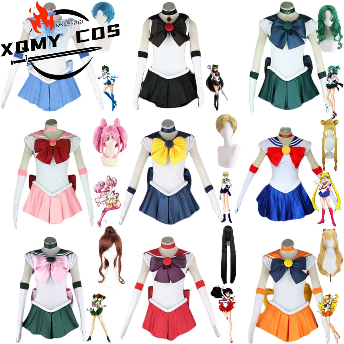 Xqanime meiou setsuna kino makoto tenoh haruka mizuno ami aoino minako kaiou michiru hino rei cosplay traje peruca terno de marinheiro esqui