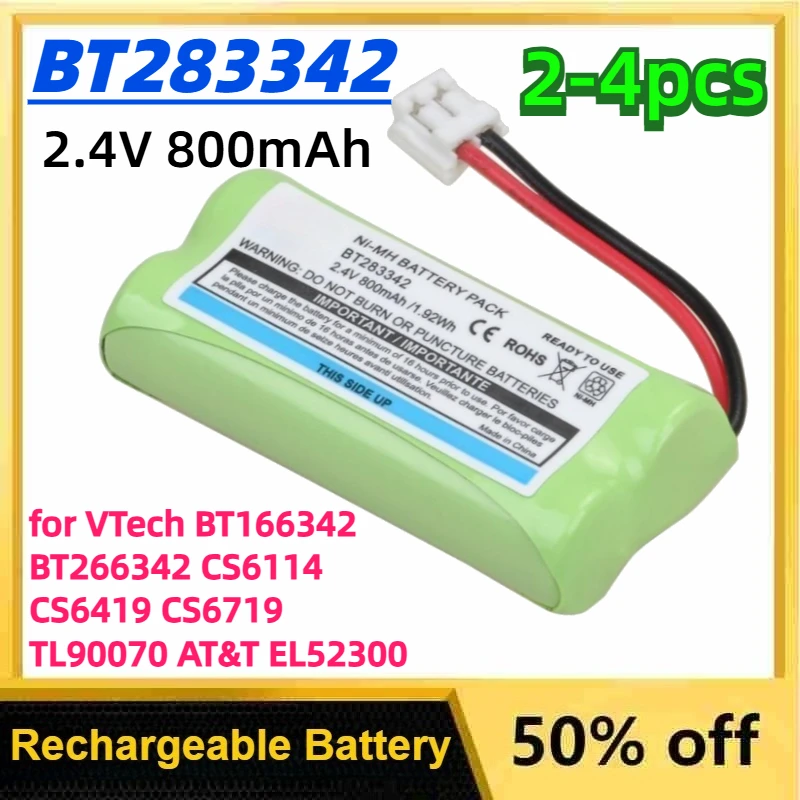 2.4V 800mAh BT183342 BT283342 NIMH Rechargeable Battery for VTech BT166342 BT266342 CS6114 CS6419 CS6719 TL90070 AT&T EL52300