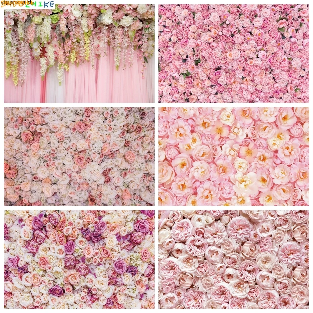 

Floral Wedding Photography Backdrops Spring Pink Flowers Green Leaves Bridal Shower Birthday Party Decor Background Photo Studio